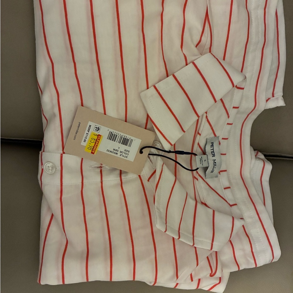 Peter Millar White Polo with Red Stripe Pattern